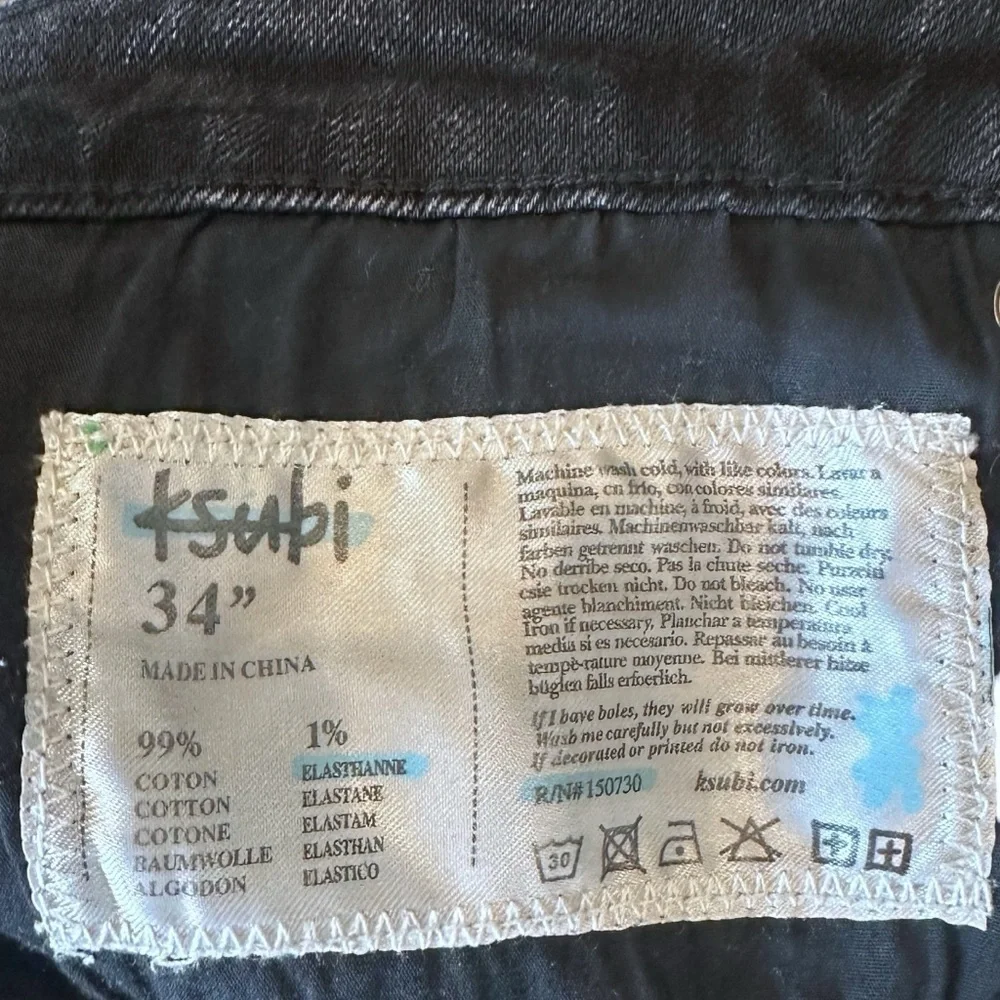 Ksubi Chitch Slim Fit Raw Hem Stretch Denim Jeans in Marbled Black Men’s 34 $220